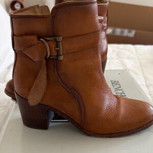 Frye Tan Leather Ankle Boots with Buckle
